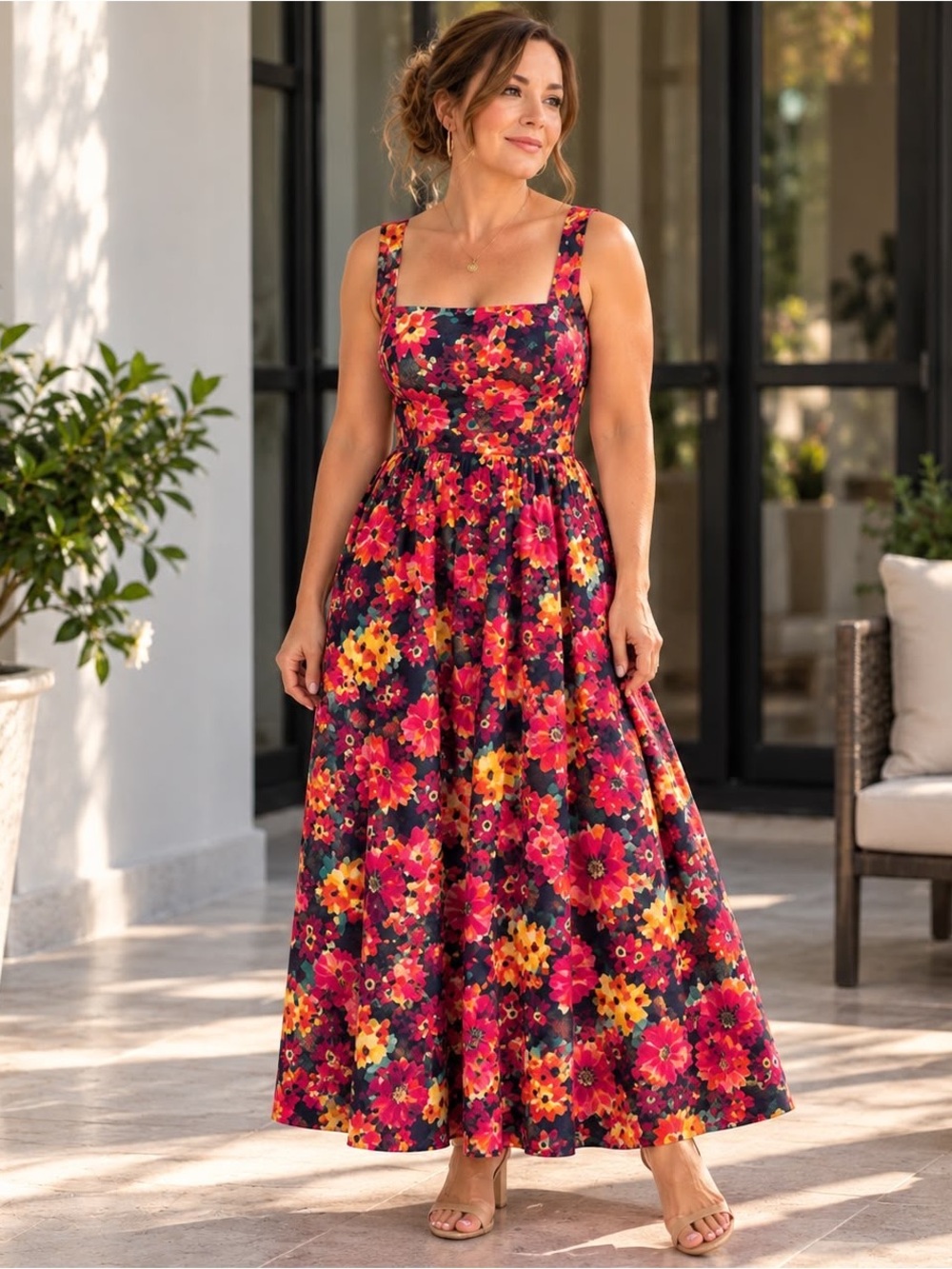 Lusio Italian Floral Cotton Corset Fit & Flare Midi Dress Size M NWOT Romantic